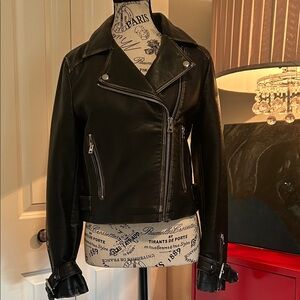 NWOT Black Distressed Faux Leather Biker Jacket by Topshop